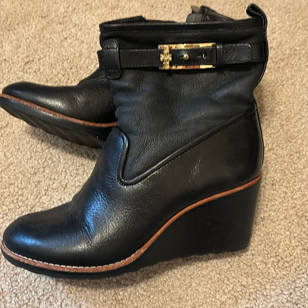 Tory Burch Black wedge booties size 6